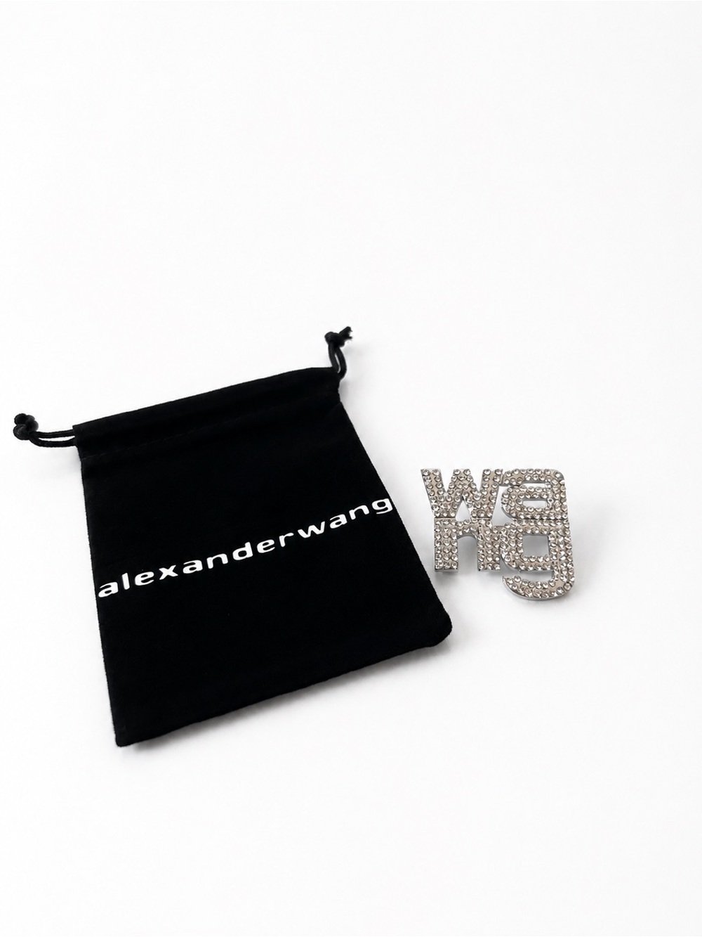 Alexander Wang Silver Crystal Logo Brooch/Pin - Unisex